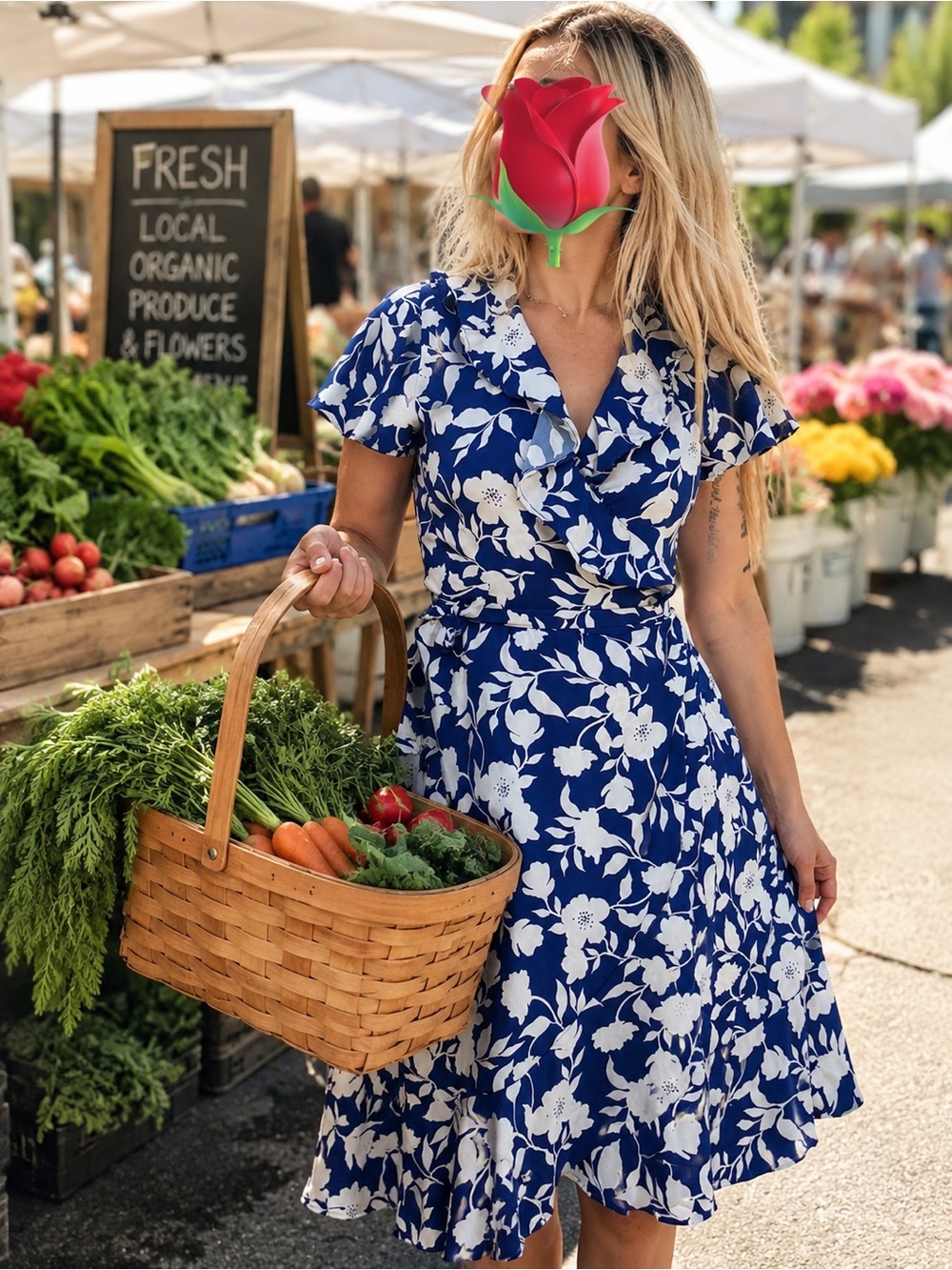 Floral Blue and White summer wrap Dress